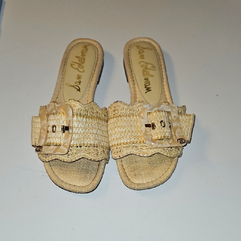 Sam Edelman Beige Woven Slide Sandals